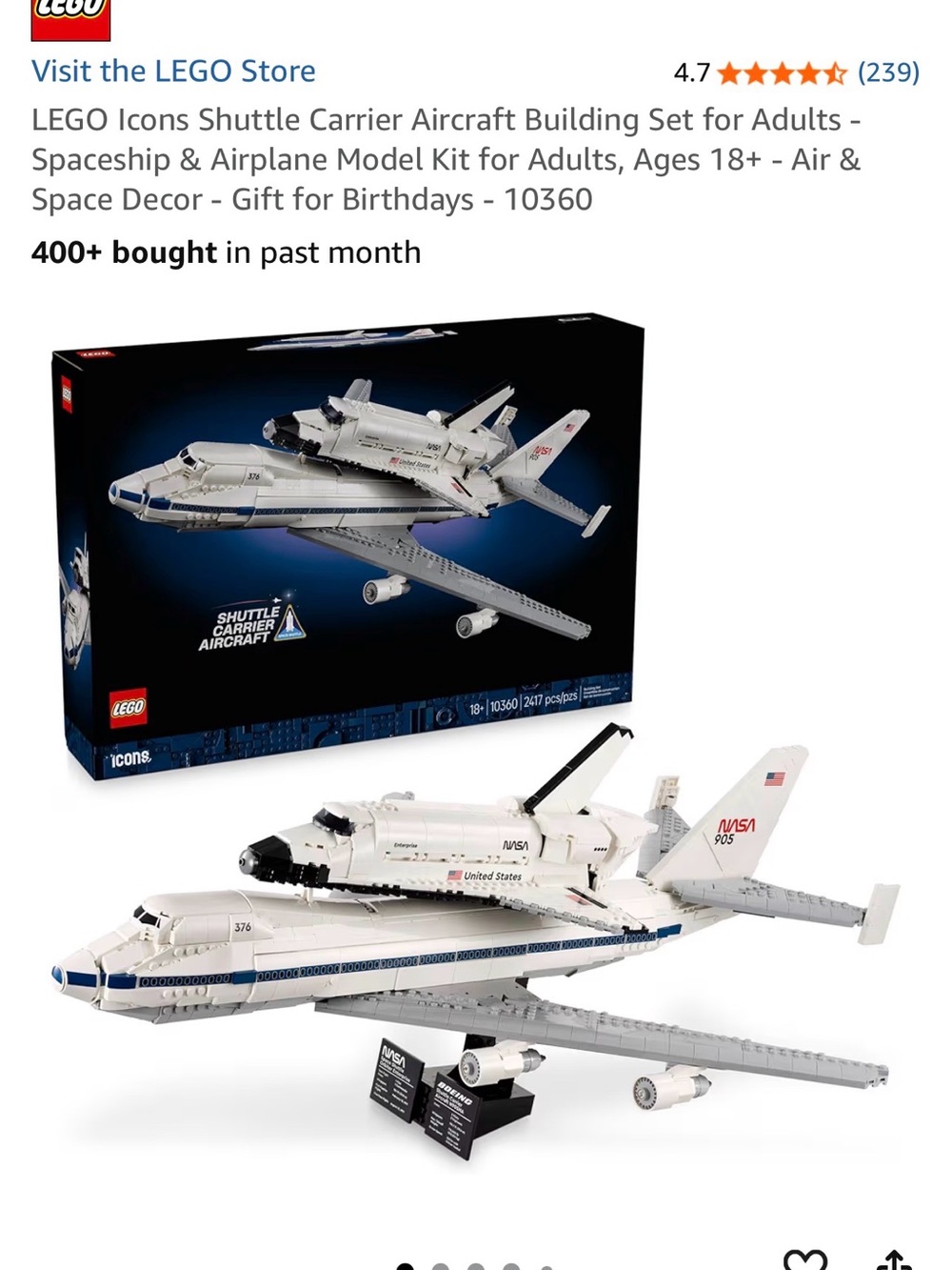 Lego White and Blue Shuttle Carrier Aircraft Building Set
